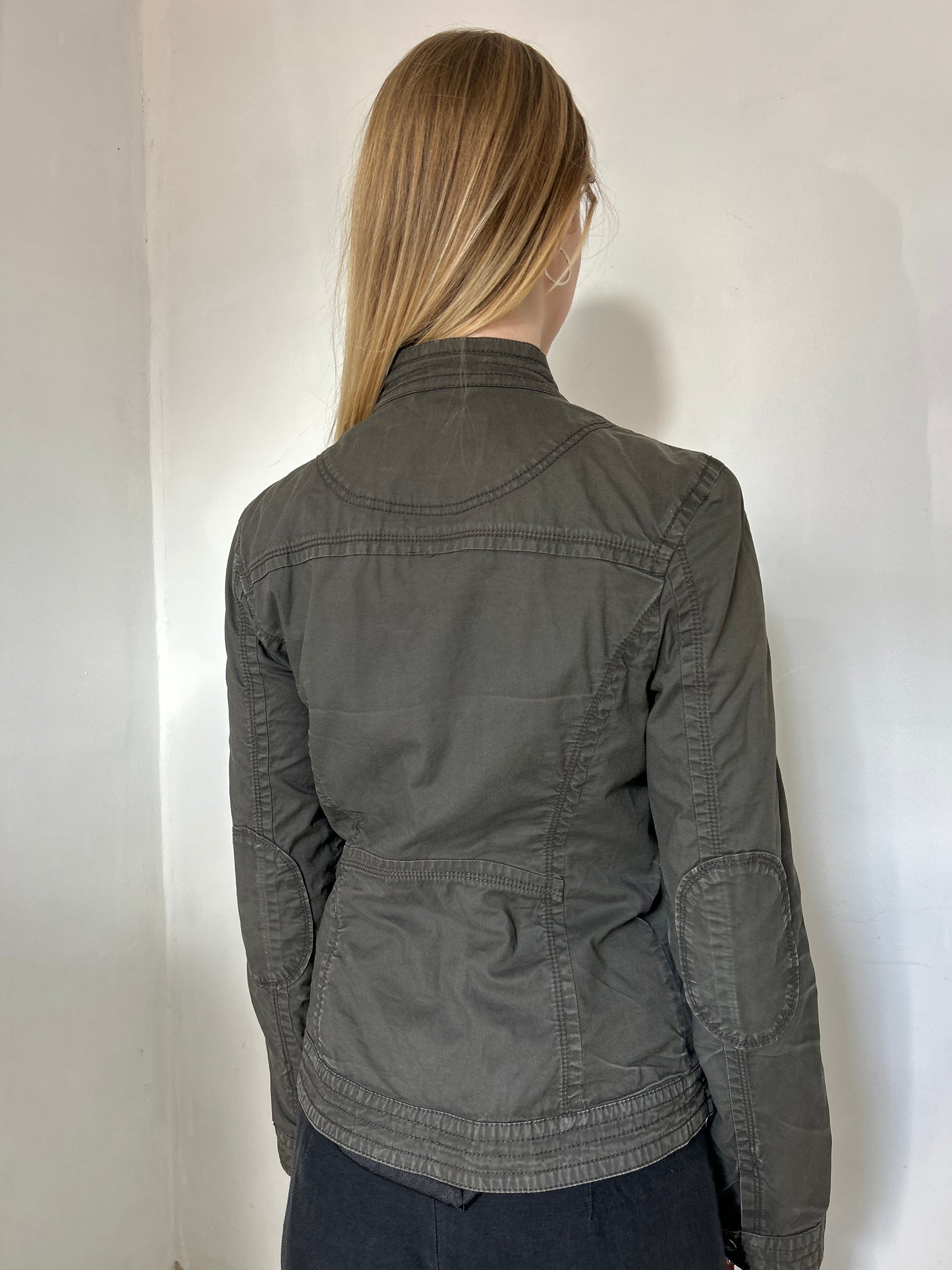 Dark Brown Khaki Zip Up Jacket - Size Extra Small