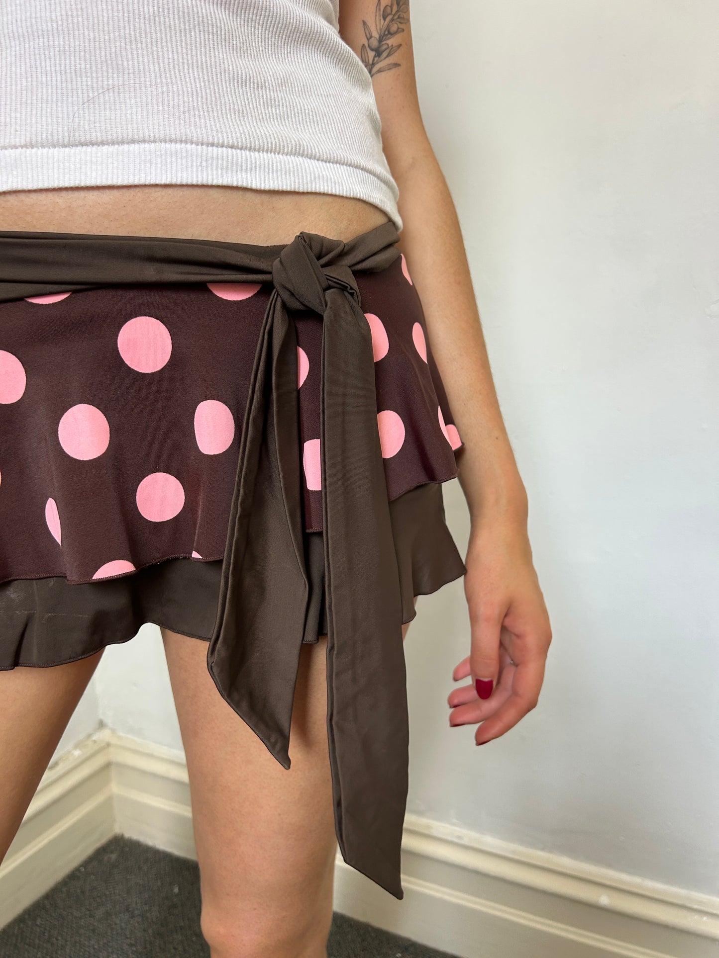 Brown Pink Mini Micro Skirt - Size Medium