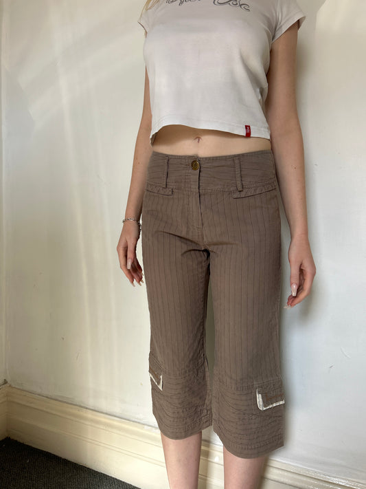 Brown Pinstriped Capri Pants - Size Small