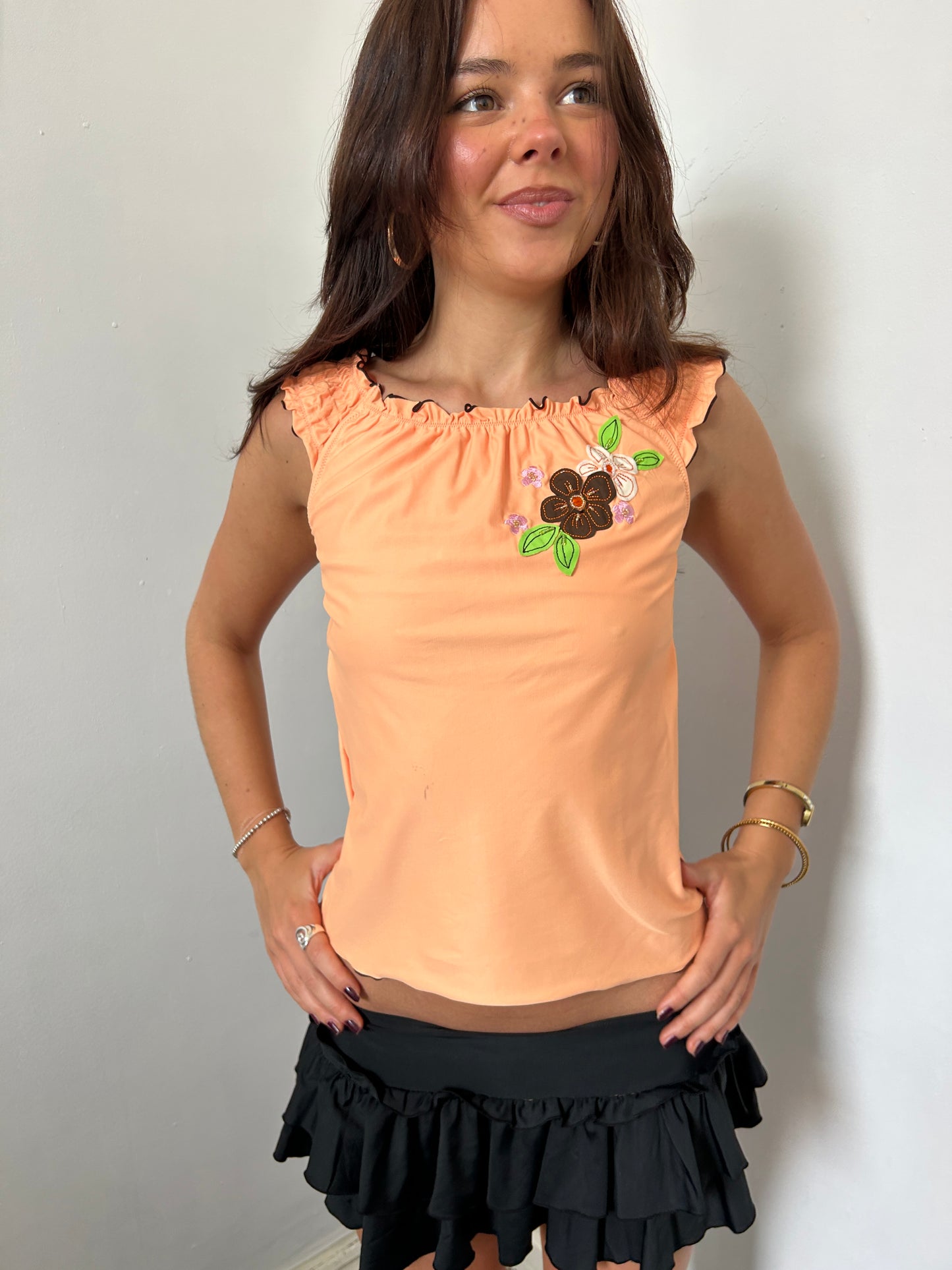 Orange Coral Floral Top - Size Extra Small/ Small