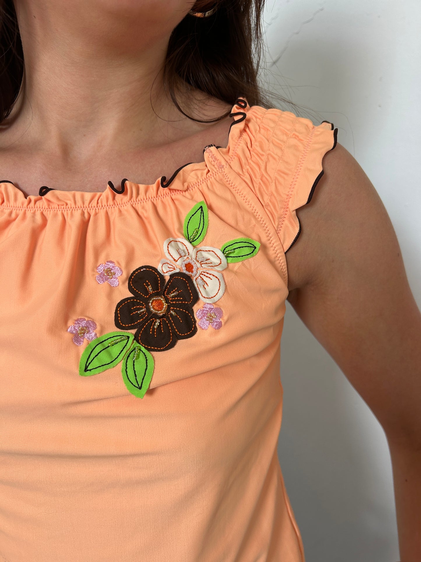 Orange Coral Floral Top - Size Extra Small/ Small