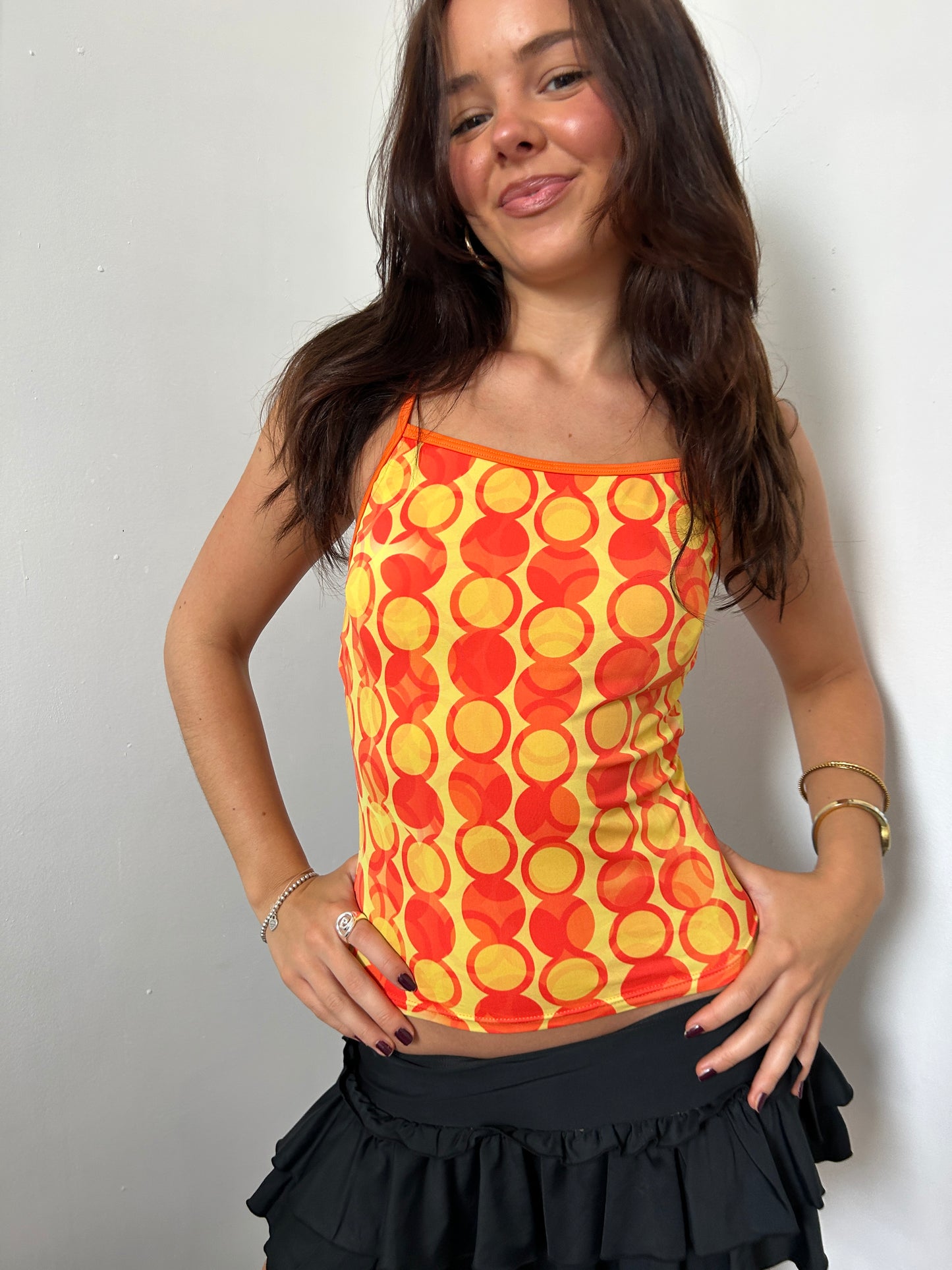 Orange Yellow Patterned Top - Size Small