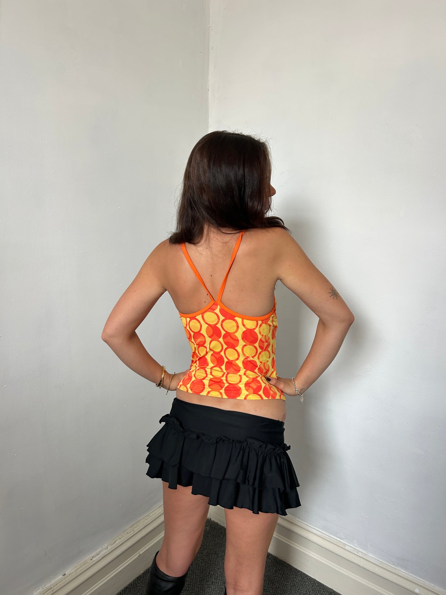 Orange Yellow Patterned Top - Size Small