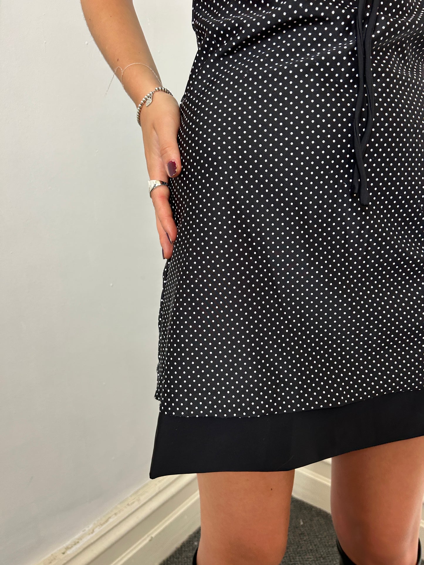 Black Polka Dot Halter Neck Dress - Size Small