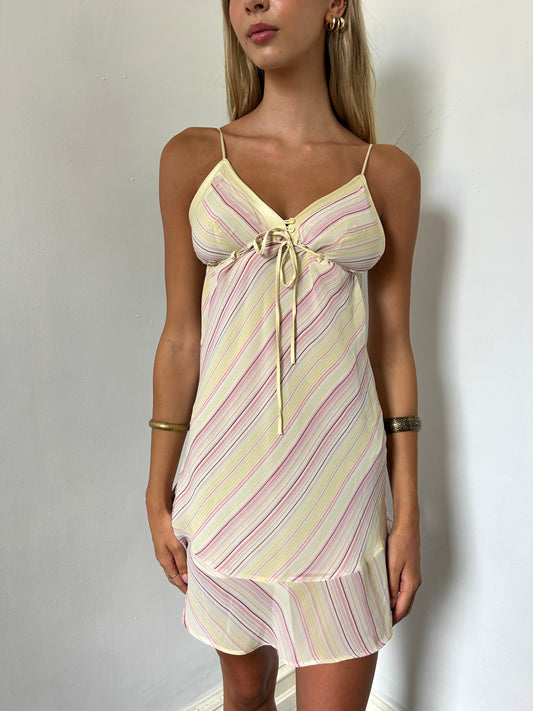 Yellow Pink Striped Cami Dress - Size Small