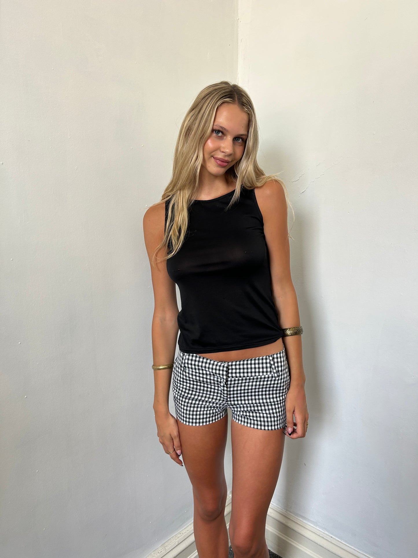 Gingham Black White Micro Shorts - Size Small