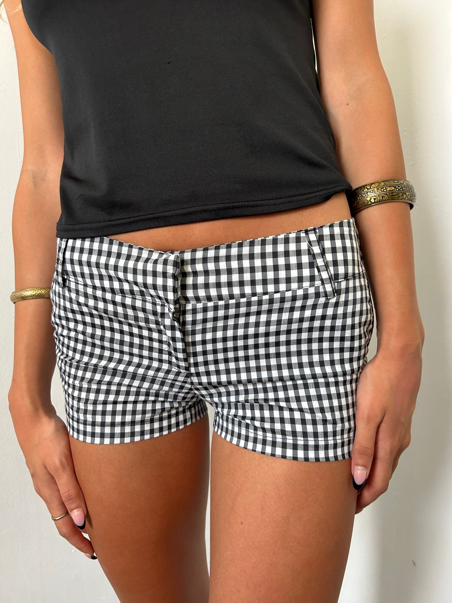 Gingham Black White Micro Shorts - Size Small