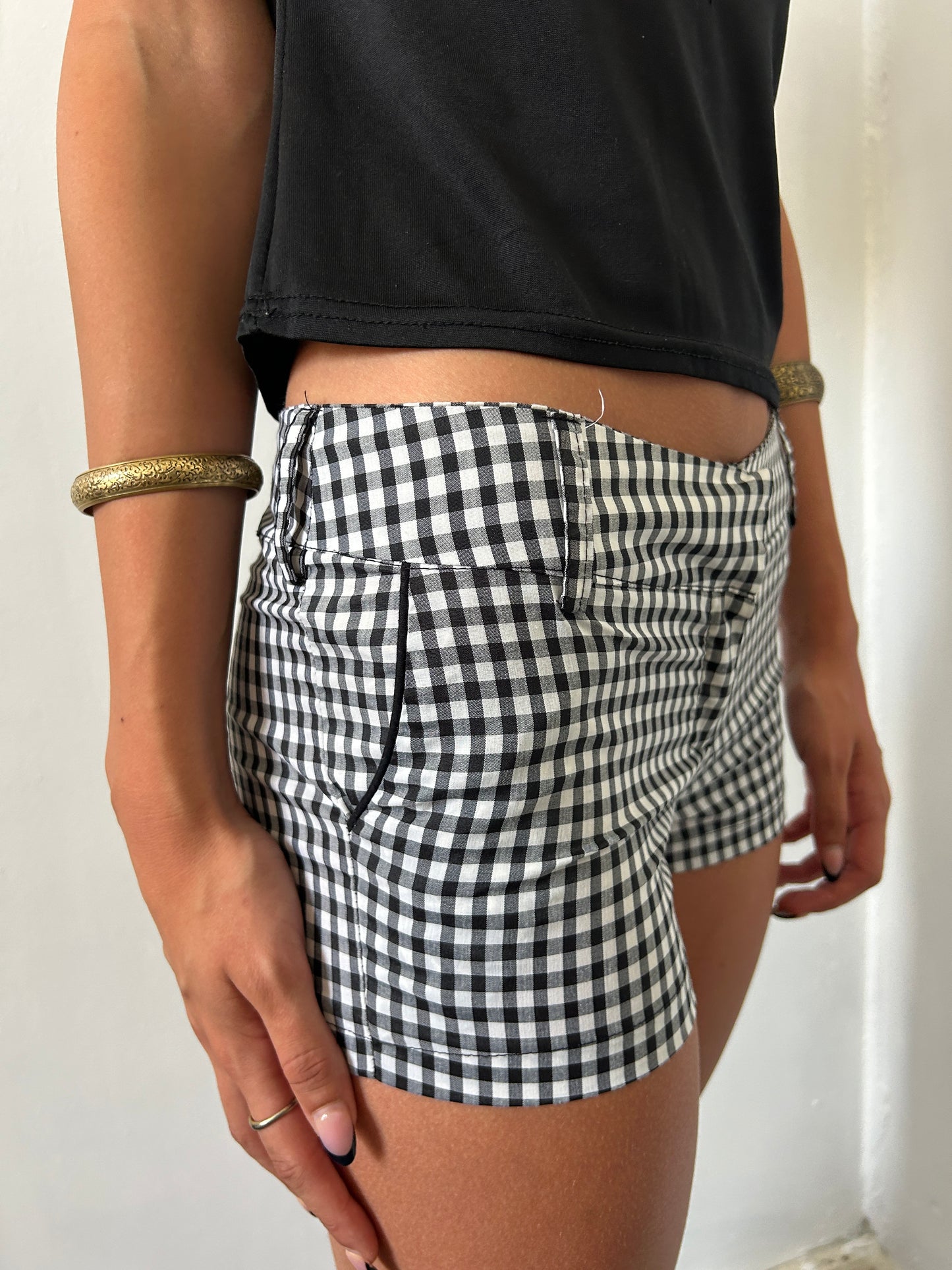 Gingham Black White Micro Shorts - Size Small