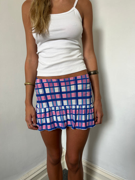 Blue White Pink Mini Swim Skirt - Size Extra-Small