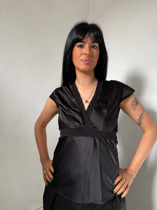 Black Silk Formal Lace Top - Size 8