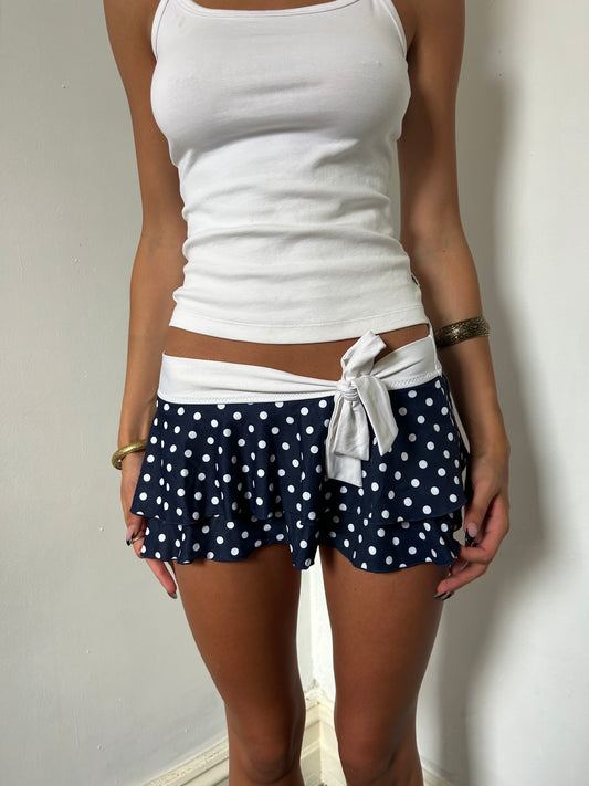 Navy Blue White Polka Dot Mini Swim Skirt - Size Small