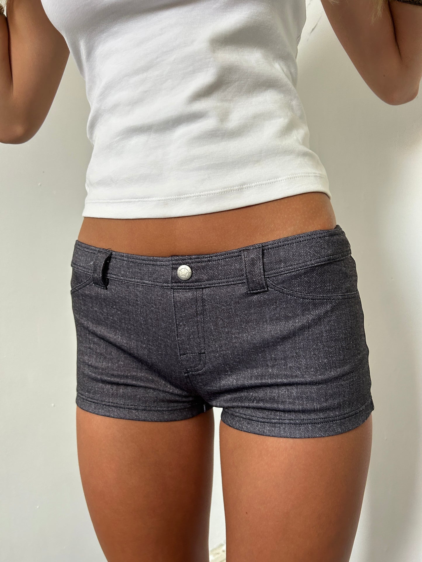 Dark Blue Grey Micro Mini Shorts - Size Extra-Small