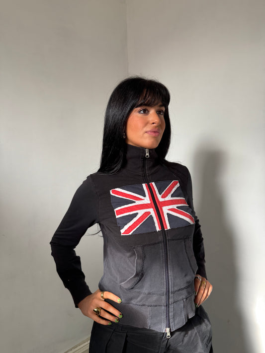 Black Union Jack Zip Up Jacket - Size Medium