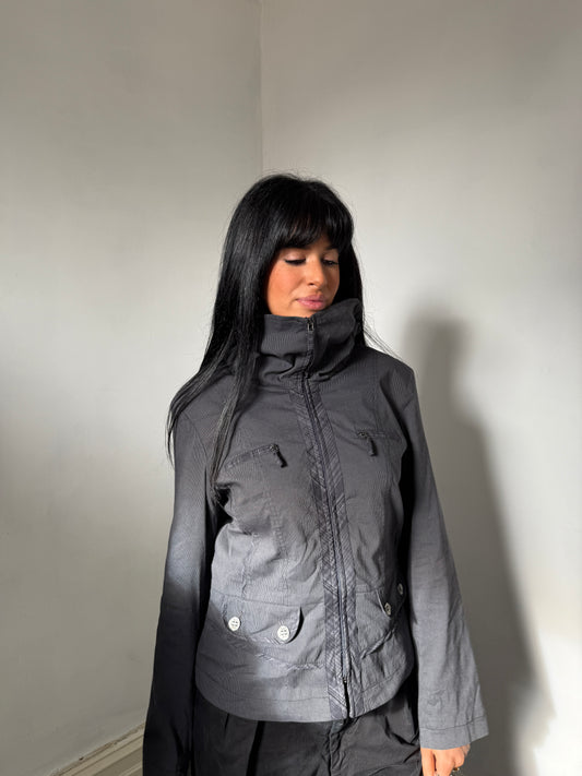 Dark Grey High Neck Funky Zip Up Jacket - Size 14