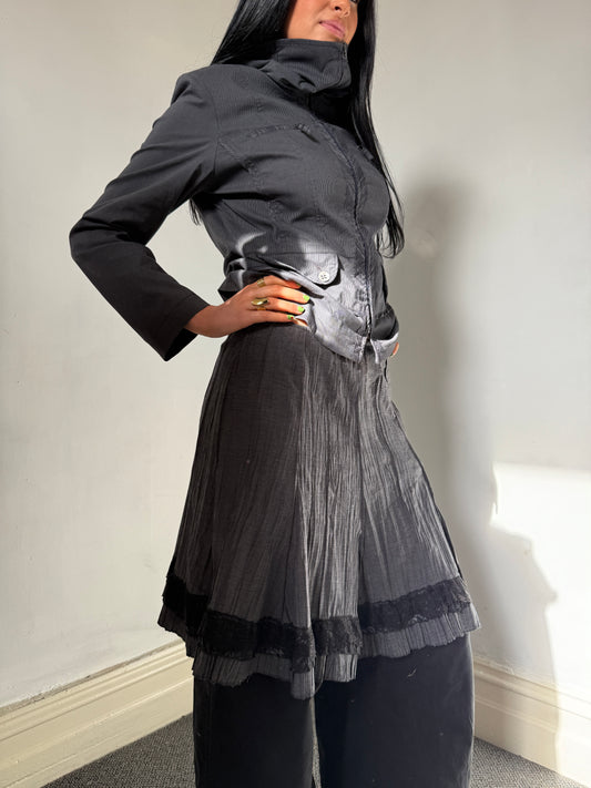 Dark Grey Low Waisted Midi Skirt w Lace Detail - Size 14