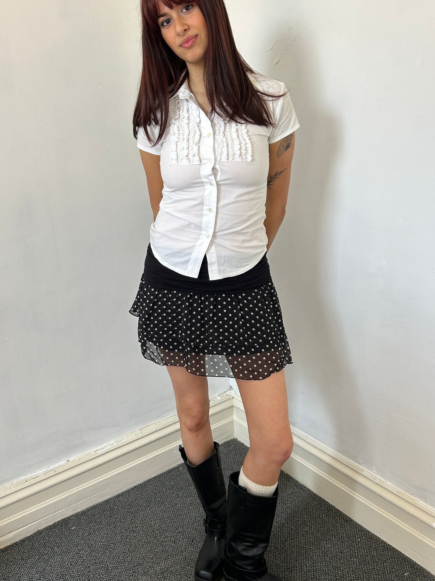 Black and White Polka Dot Mini Skirt - Small/Medium