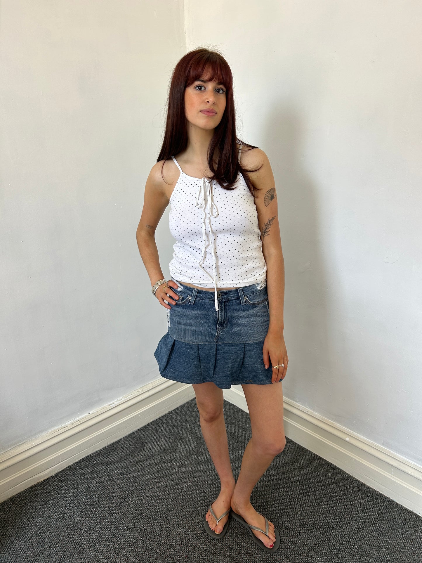 Denim Reworked Mini Skirt - Size Medium