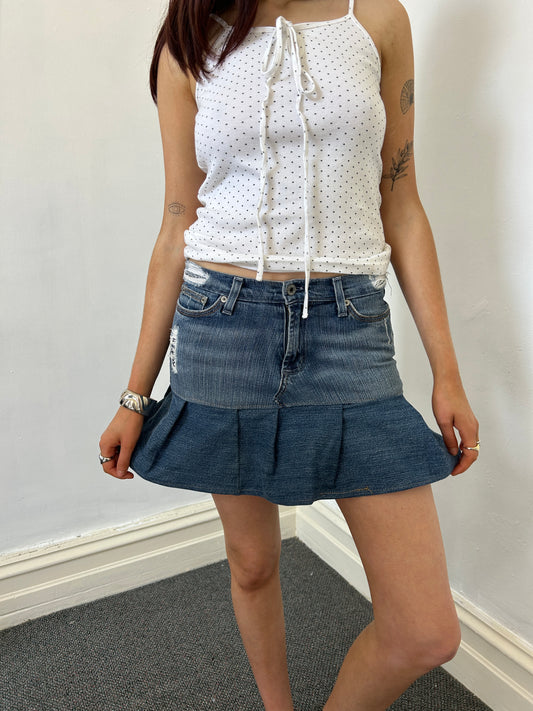 Denim Reworked Mini Skirt - Size Medium