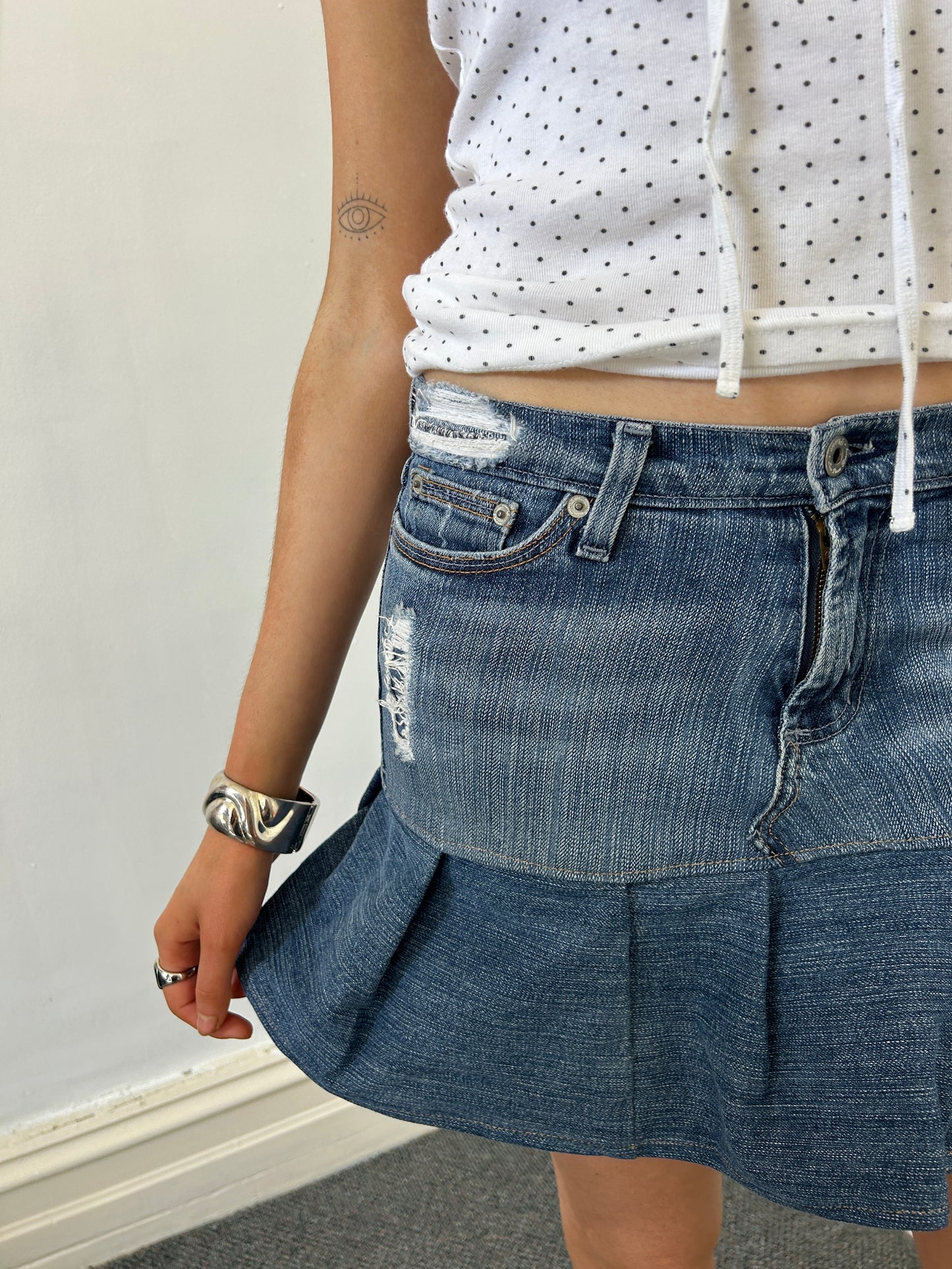 Denim Reworked Mini Skirt - Size Medium