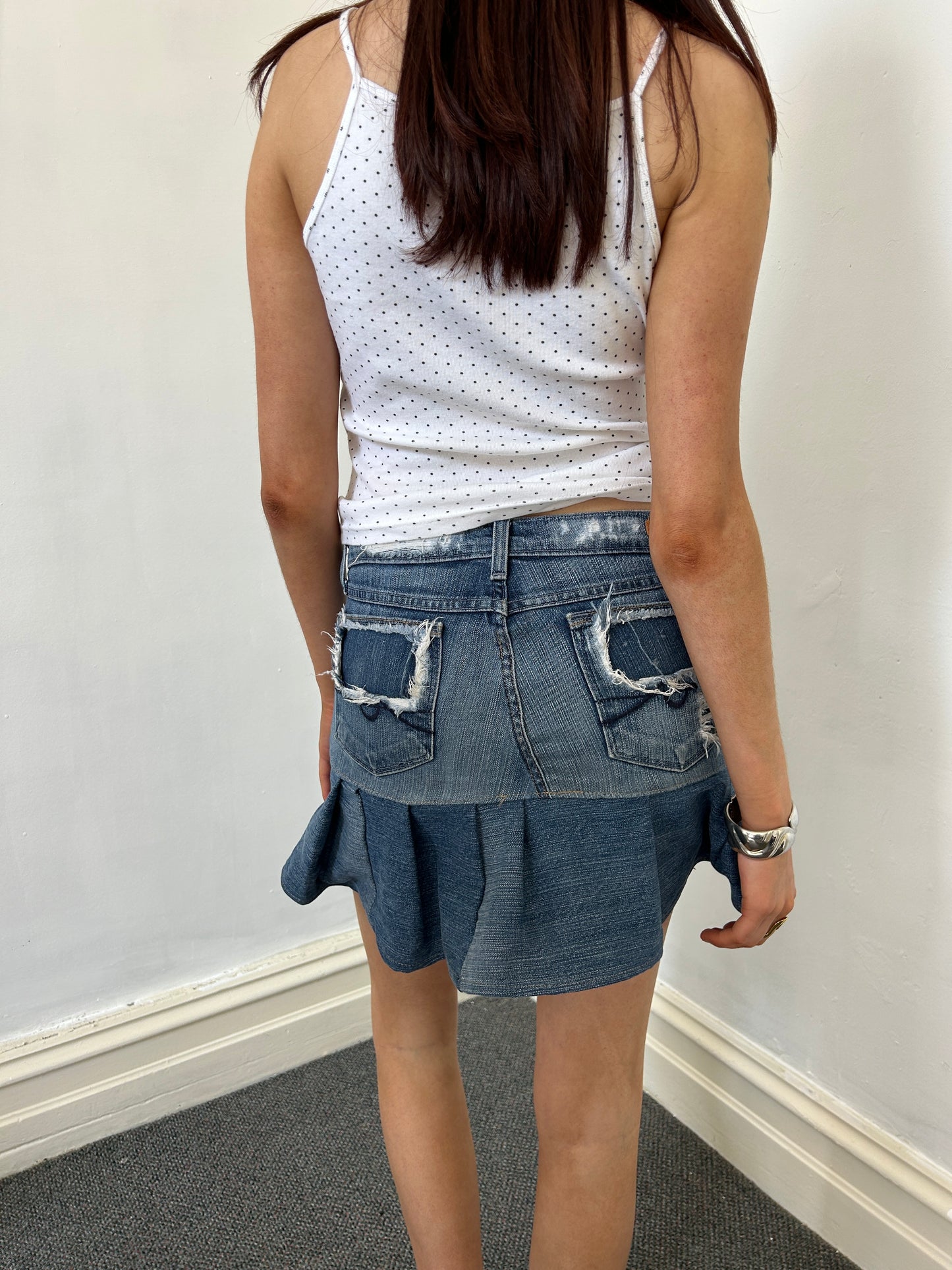 Denim Reworked Mini Skirt - Size Medium