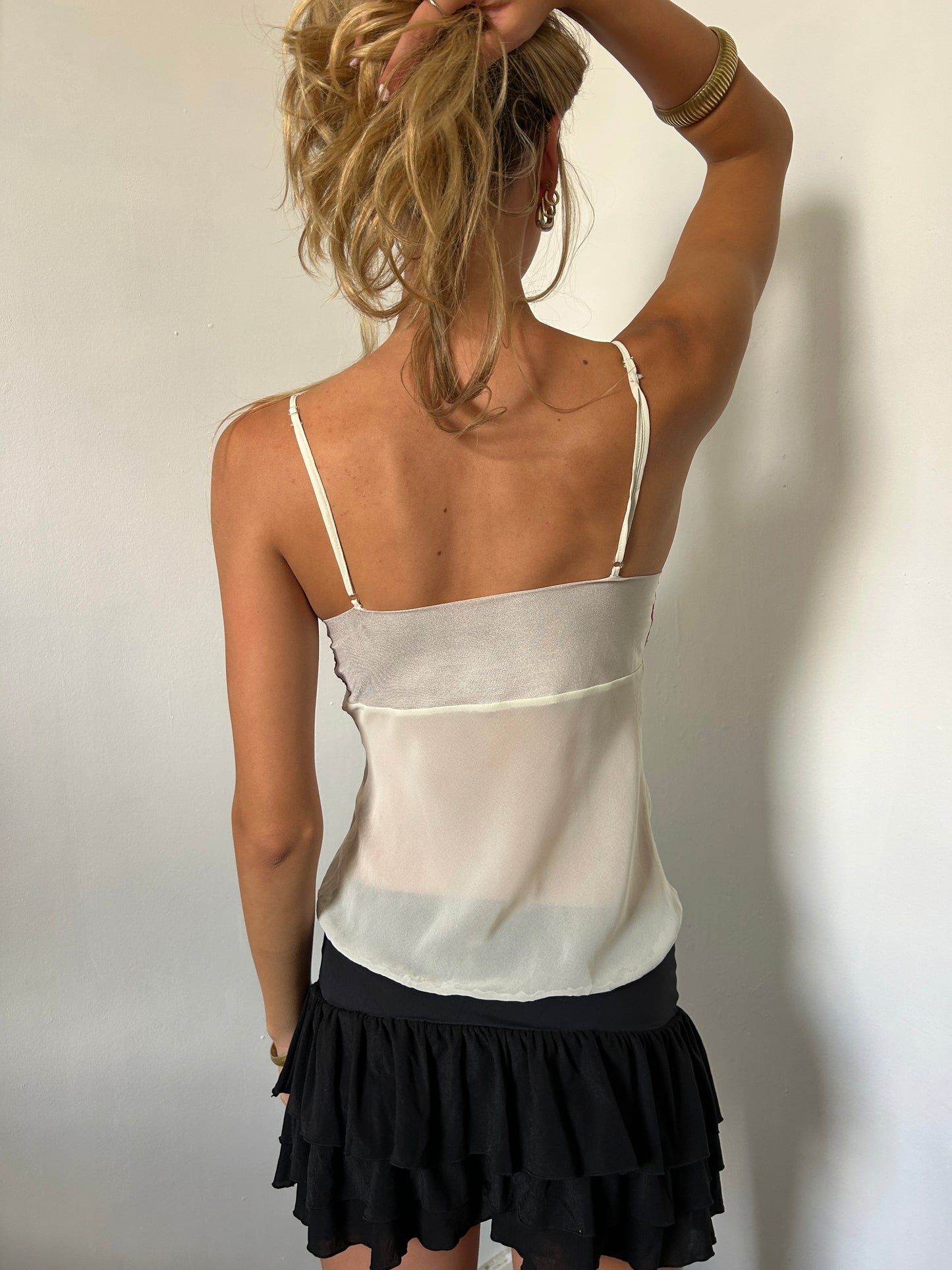 Cream Pink Floral Lace Cami Top - Size Small