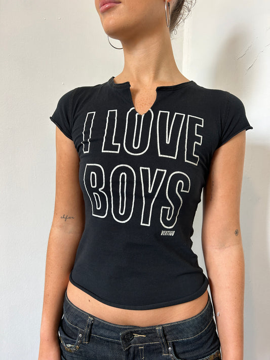 Black I Love Boys Graphic Baby Tee - Size Small