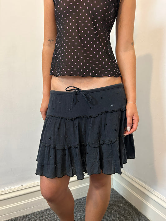 Black Sequin Mini Skirt - Size Large