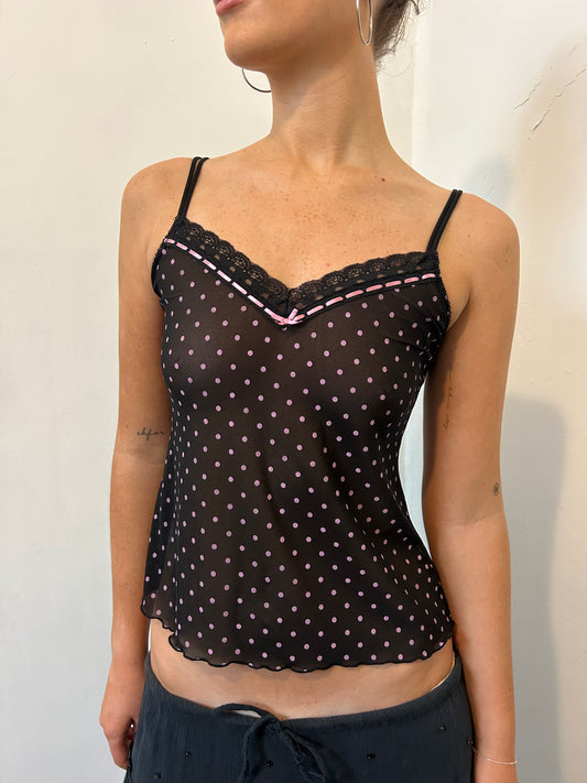 Black and Pink Sheer Cami Top - Size Small