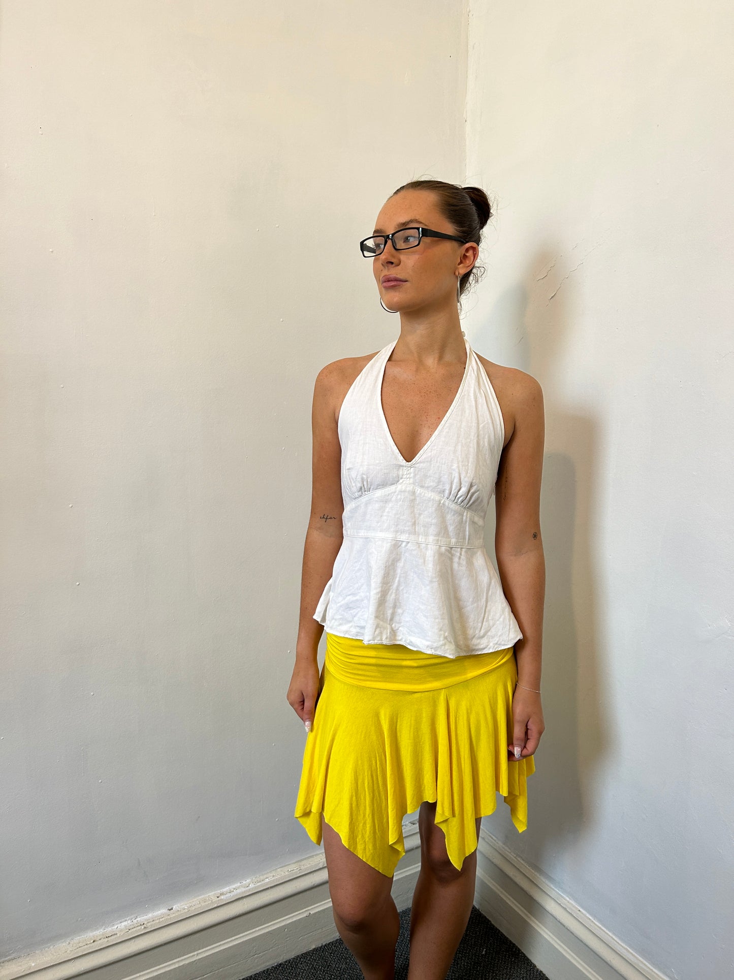 Yellow Stretchy Asymmetrical Skirt - Size Small