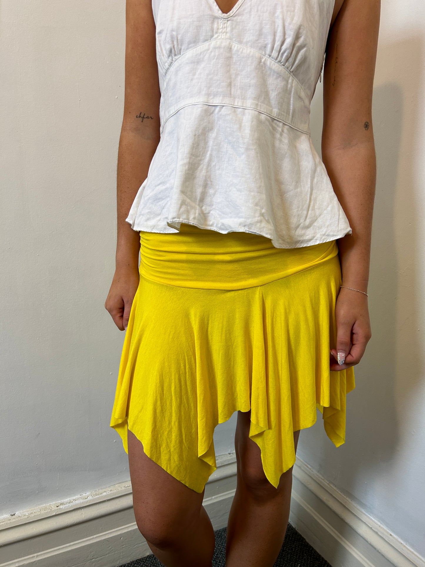 Yellow Stretchy Asymmetrical Skirt - Size Small