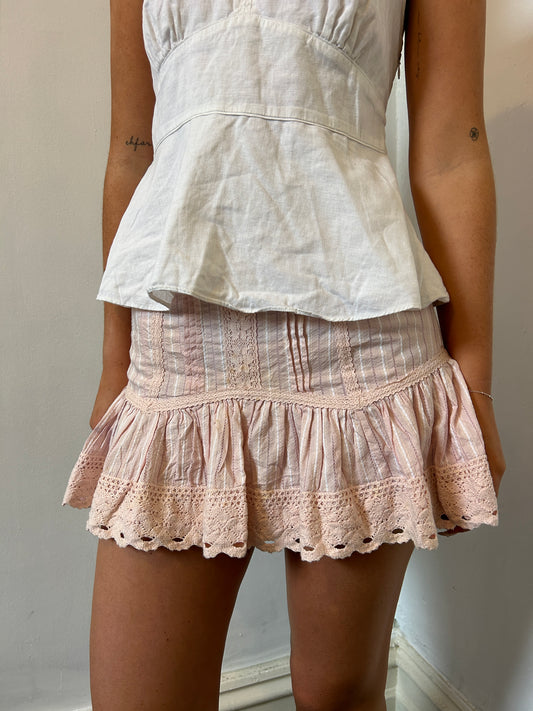 Pink Cotton Lace Skirt - Size Small