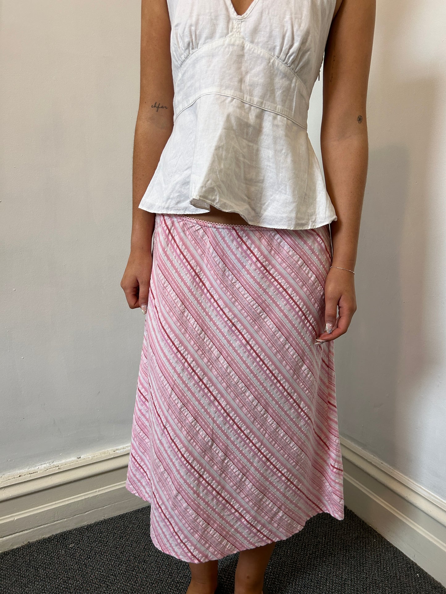 Pink Midi Pimkie Striped Skirt - Size 12