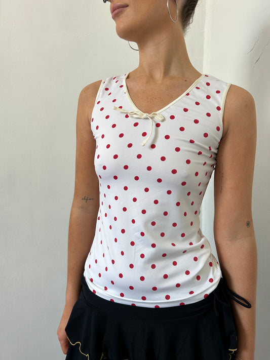 White and Red Polka Dot Top - Size Small