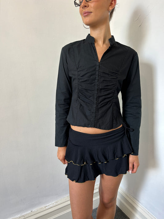 Black Ruche Long Sleeve Shirt - Size Medium