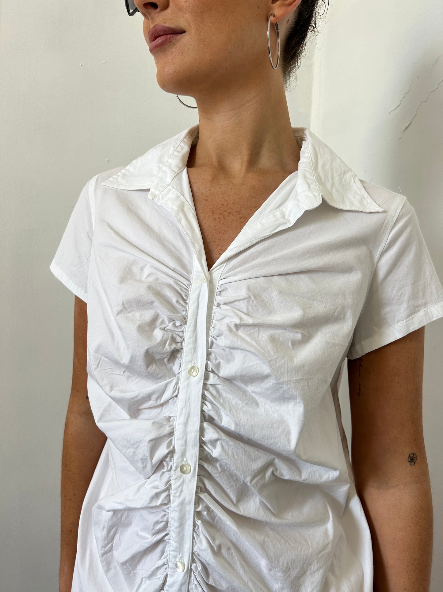 White Button Up Ruched Shirt - Size Large