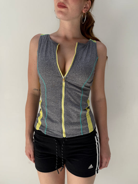 Grey Yellow Blue Zip Up Swim Top - Size Small