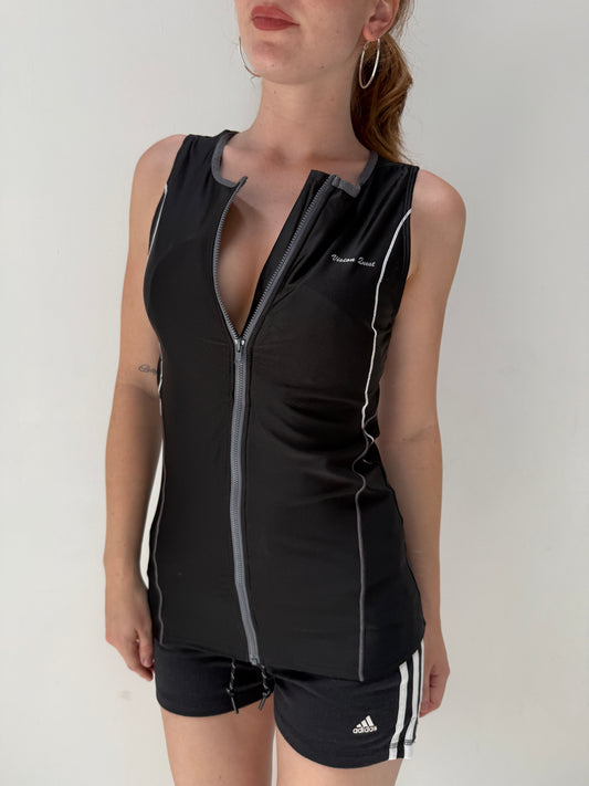 Black Grey Zip Up Vision Quest Swim Top - Size Small