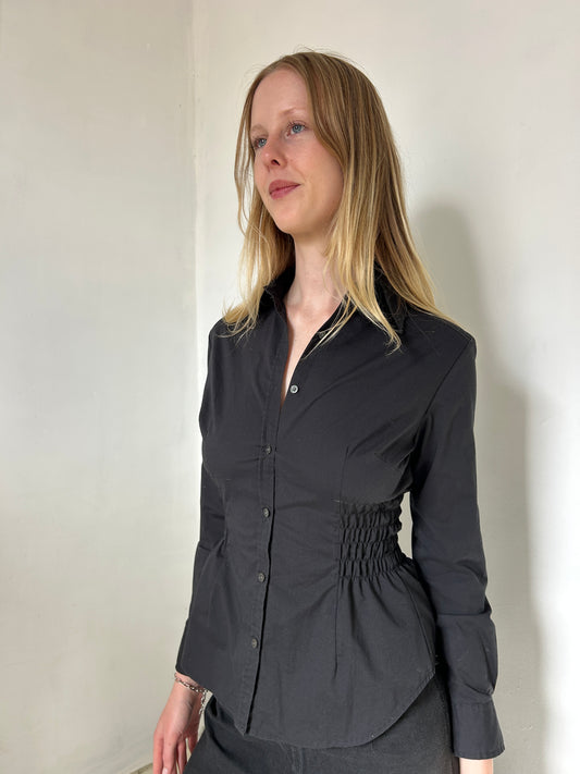 Black Long Sleeve Reworked Button Up Shirt - Size Medium