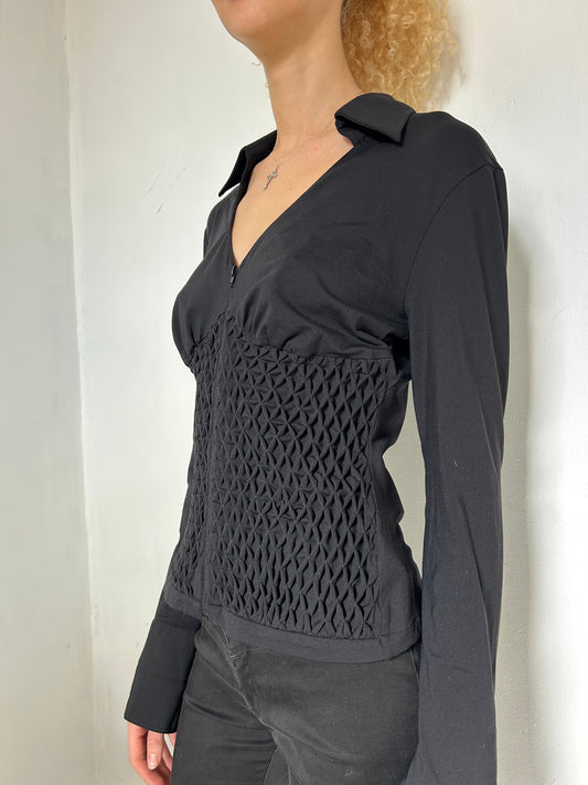 Black Long Sleeve Zip Up Shirt - Size Medium