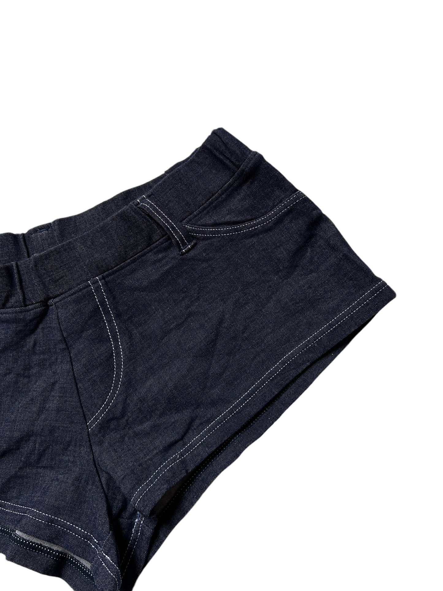 Dark Blue Denim Look Micro Booty Shorts - Size Extra Small/ Small