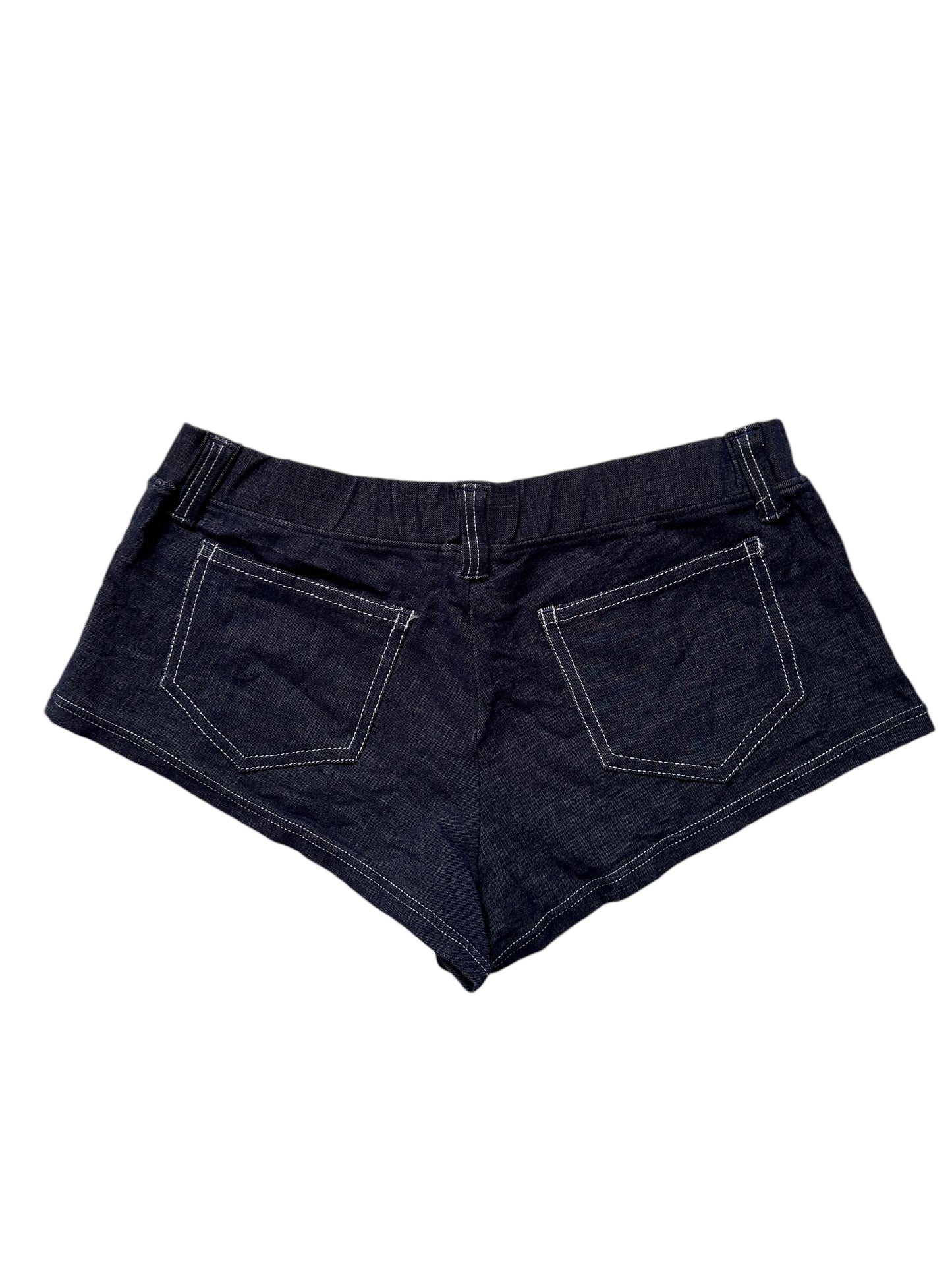 Dark Blue Denim Look Micro Booty Shorts - Size Extra Small/ Small