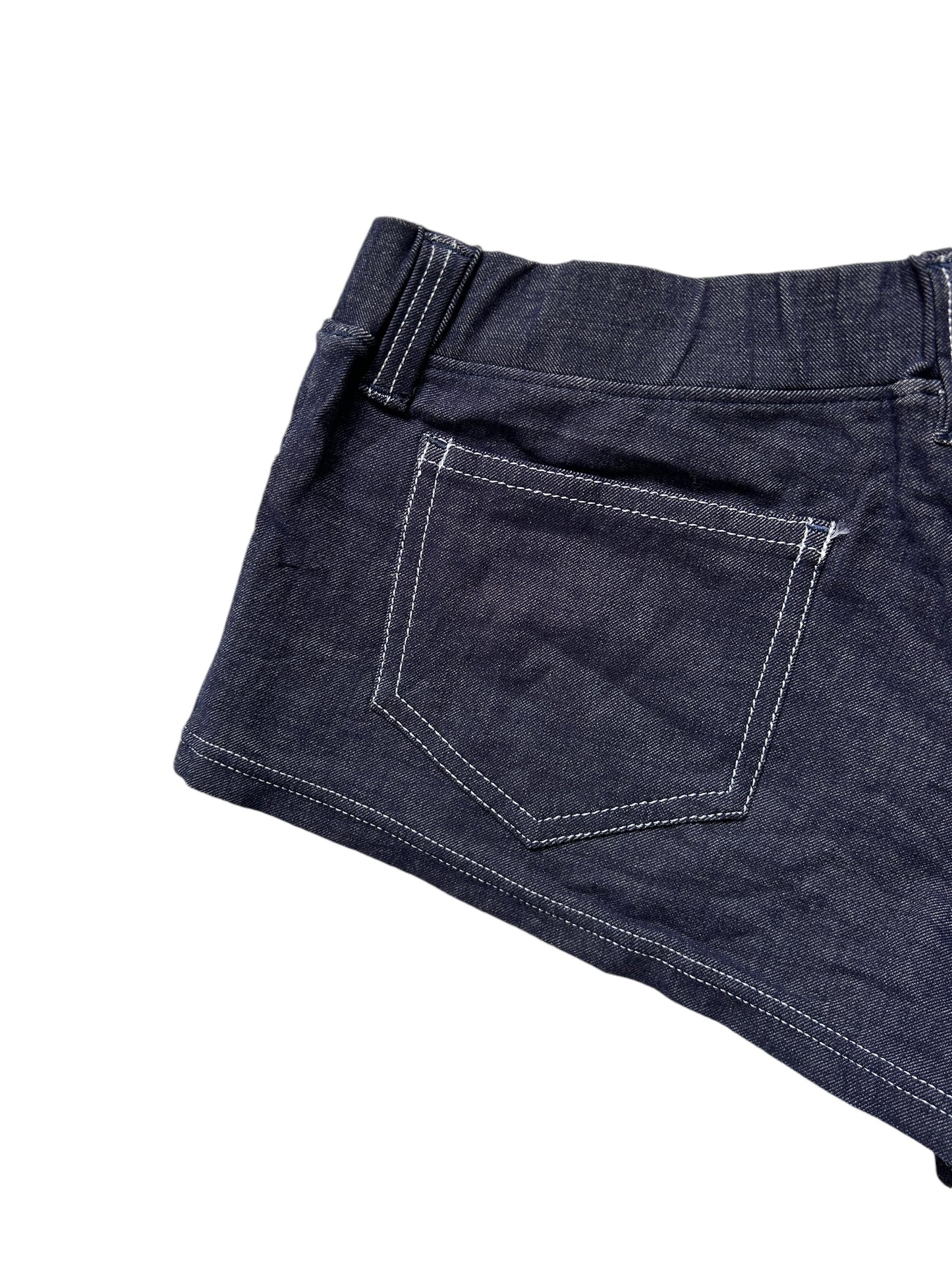 Dark Blue Denim Look Micro Booty Shorts - Size Extra Small/ Small